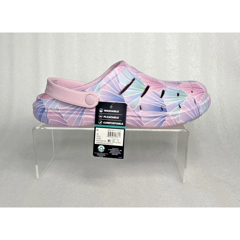 Rugged Shark Eva Shell Print Pink Clogs Slip on Sandals Big Girls Size 6 NEW